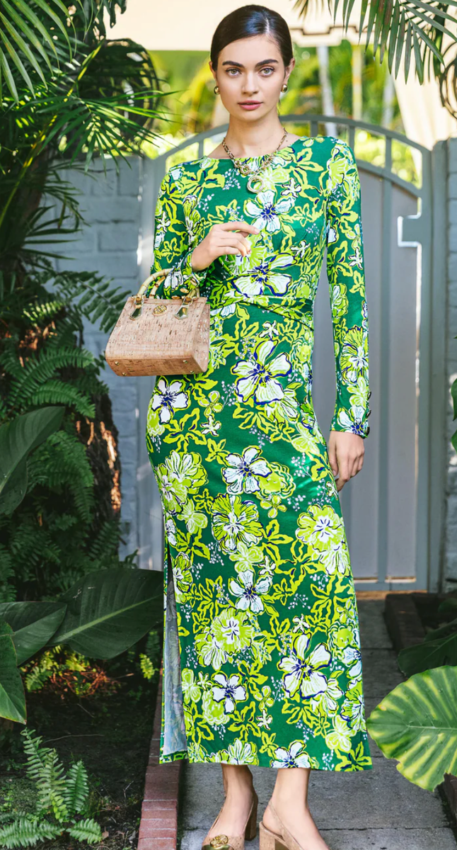 Lilly Pulitzer Fiddle Leaf Green Once and Floral Maxi Dress