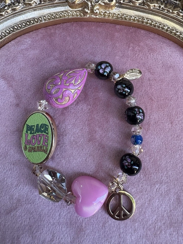 Tarina Tarantino Vintage Pink Head Hello Kitty Hippy Peace Swarovski Bracelet - Image 2 of 4
