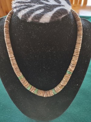 Authentic Native American .925 Sterling Silver Jade Shell Heishi Hubei Necklace