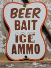 VINTAGE GAS STATION PORCELAIN SIGN OLD BEER BAIT ICE AMMO GENERAL STORE CABIN