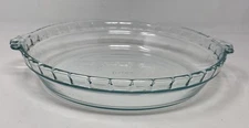 Vintage Pyrex Clear Glass 9.5” Pie Plate Deep Baking Dish Fluted W Handles # 229