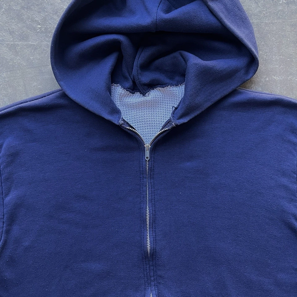 Sudadera con Capucha Cremallera Térmica Doble Cara Vintage Años 60 XL Azul Marino Desvanecido Envejecido Foto 4 de 4