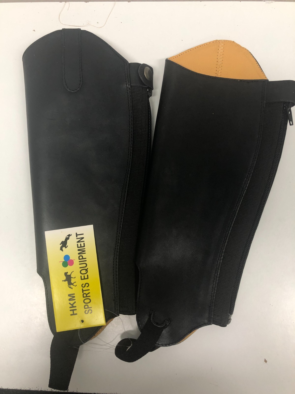 Mini-chaps HKM cuir noir enfant XS dotées d'un zip anatomique