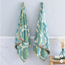Welhome Welspun Bath Towels Teal Multicolor Damask Medallion 2-Pack Jacquard