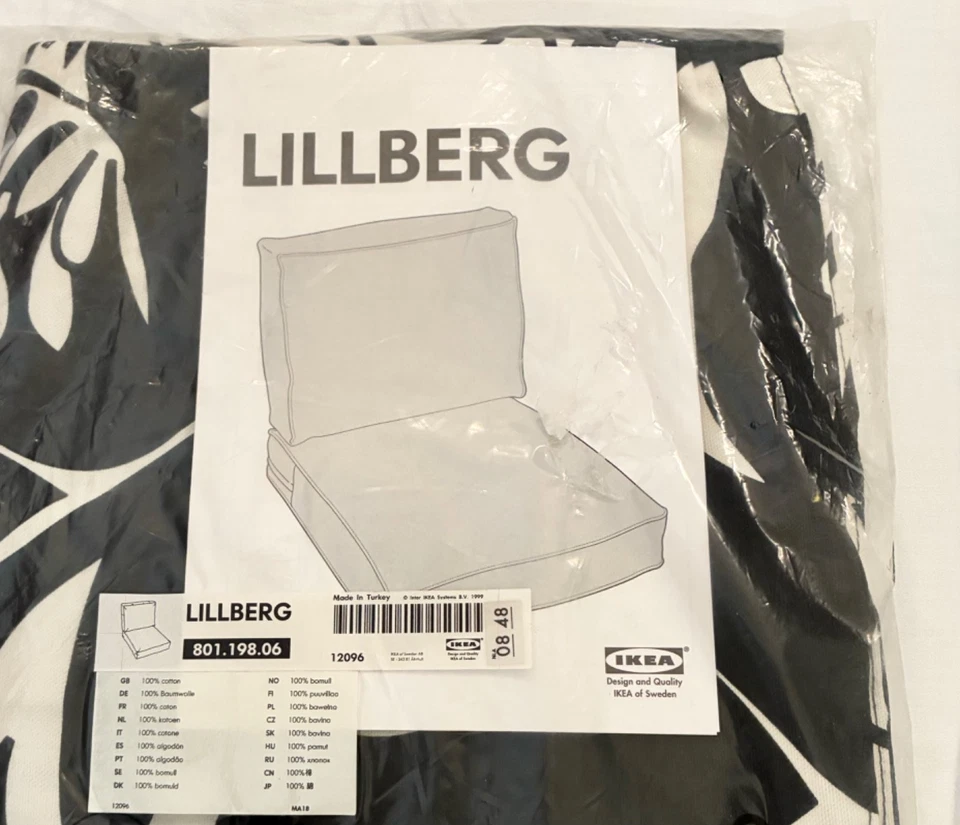 Ikea LILLBERG Chair Cover Set Seat and Back Black and White Abstract Floral - Image 2 of 4