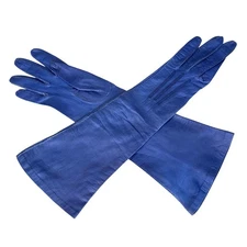 Vintage 13” Elbow Length Blue Kid Leather Women’s French Gloves 1950’s Size 6