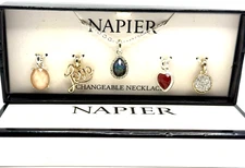 NWT Napier 5 in 1 Silver & Gold Tone Changeable Pendant Necklace