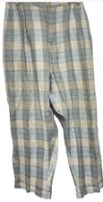 Vintage Plaid Pants Mens 52 Blue Linen Trousers Cuffed Pleated LIVE Collection