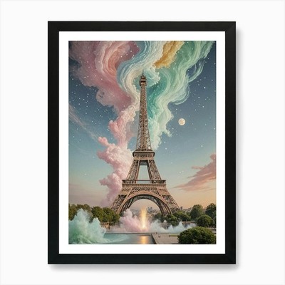 Pastel Burst Eiffel Tower Art Print Framed Wall Art Poster Canvas Print Picture