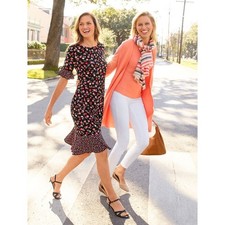 Talbots Floral Shift Midi Dress Size 8 Black Pink Cottage-core Romantic Garden