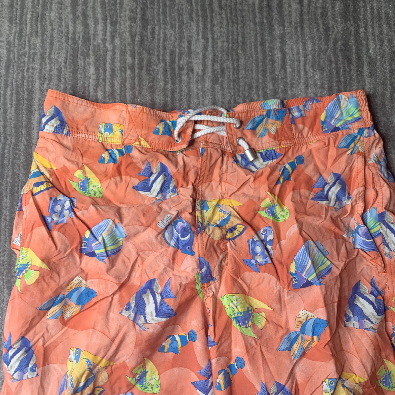 Leonard Paris Homme Swim Trunks Mens Large All Over Print Fish Orange Drawstring