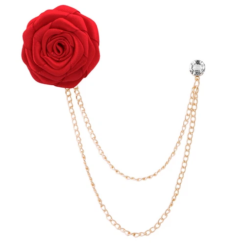 Mens Rose Brooch Flower Brooch Boutonniere Suit Lapel Wedding Pin Tassel Chain - Picture 4 of 95
