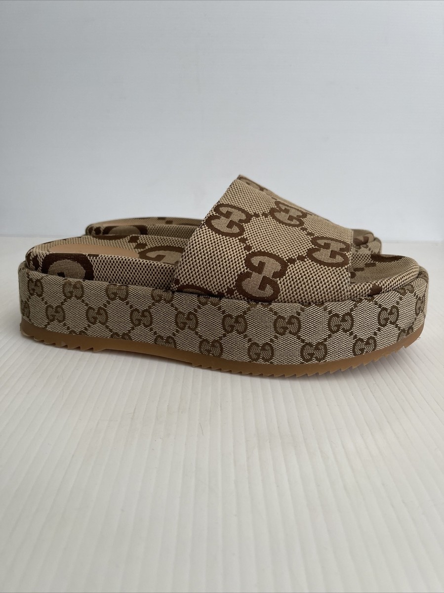 Gucci Womens Angelina Maxi GG Platform Slide Sandals- Beige Canvas- 40.5  /10.5US | eBay