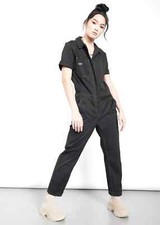 NWT Wildfang Essential Short Sleeve coverall M Black Cotton Yellow Stitches 188
