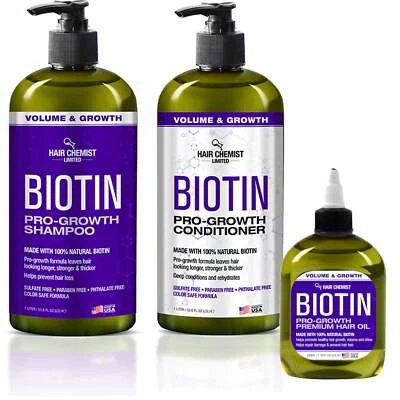 Hair Chemist Biotin Pro-Growth 3PC Hair Care Set - Includes 33.8oz Shampoo, 33.8