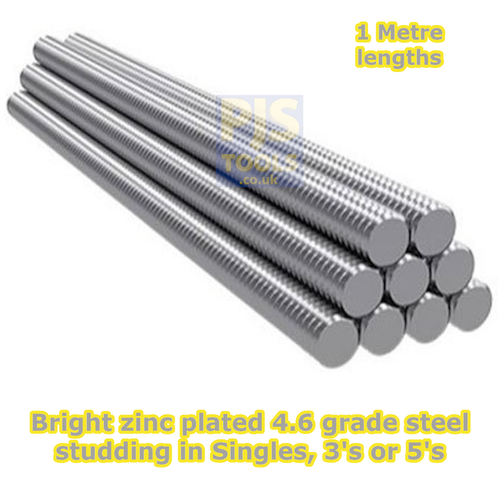 Metric zp steel studding 1m metre zinc plated allthread stud bar