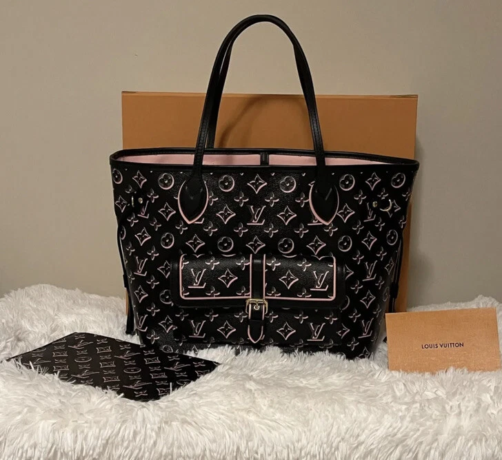 Louis Vuitton Neverfull MM Monogram Black Tote Bag w/ Pouch Fall