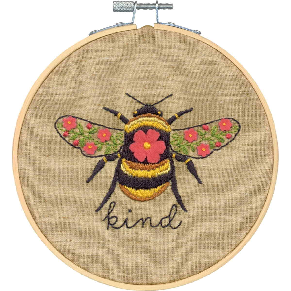 Dimensions stamped satin stitch kit with embroidery ring ""Learn a Craft, Bee Kin