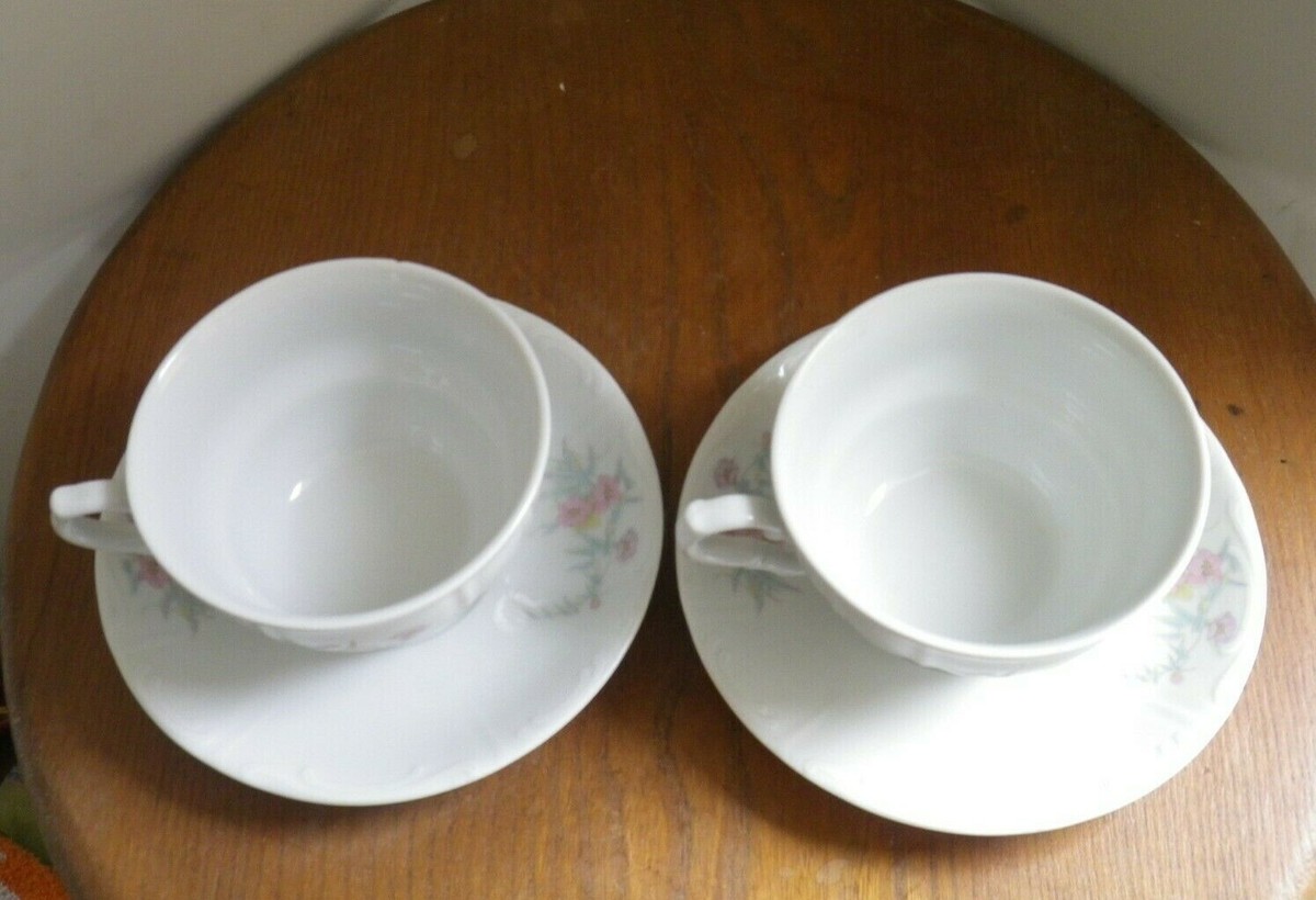 2 Tasses Avec Soucoupes En Porcelaine Fine - Multicolore, Occasion, Bon état Général