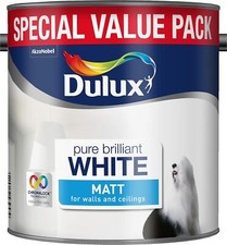 Dulux Matt Emulsion Paint 3L White | Designed for walls and ceilings.