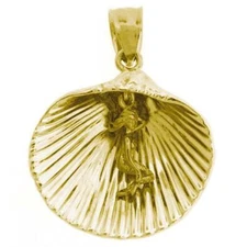 New 14k Gold Shell With Mermaid Pendant