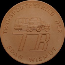BERGBAU: Gro&szlig;e Porzellan-Medaille. TRANSPORTBETRIEB DER SDAG WISMUT - RONNEBURG.