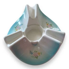 House Of Lloyd Ceramic Ashtray Cigarette Cigar Floral Blue/Teal Votive Candle 