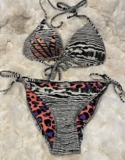 Vintage 1980's Body Glove Bikini 2 Piece Swimsuit Black White Zebra Medium