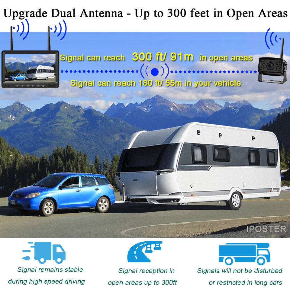 Digital Wireless 7" Monitor Split screen 2x Reversing Camera Kit DVR with 32GB - image 3 of 4