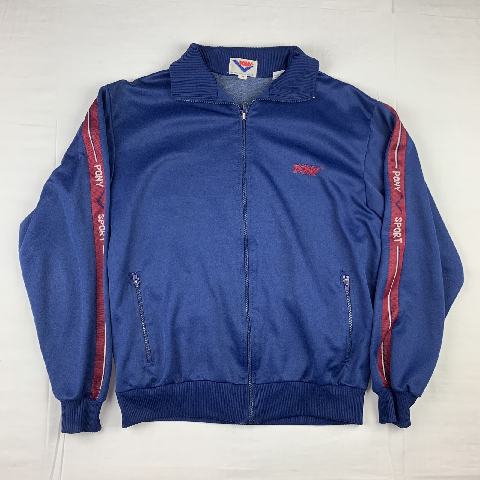 Giacca a vento vintage pony sport pista adulto media blu atletica anni 80 90