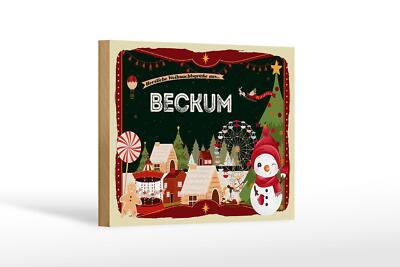Holzschild Weihnachten Grüße aus BECKUM Geschenk Deko Schild  18x12 cm