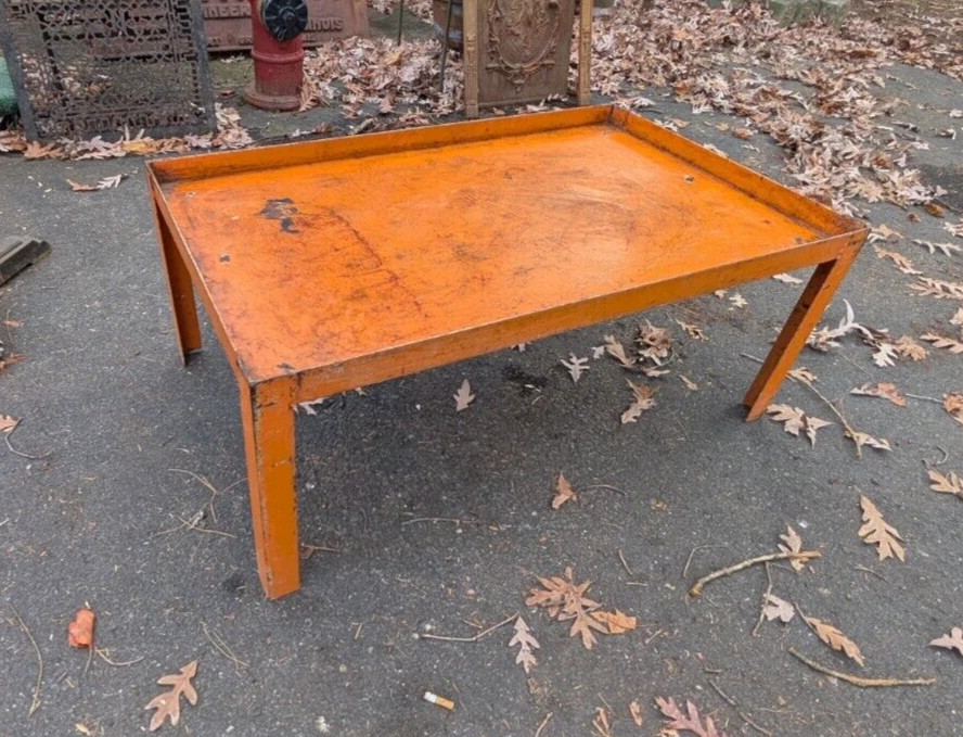 Industrial Steel Mid Century Modern Coffee Table in Orange Paint - Image 2 of 4