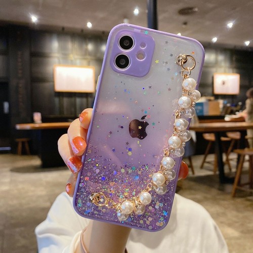 Girl's Bling Glitter Star Diamond Pearl Hand Chain Cover Gradient Clear Case - 第 14/16 張圖片