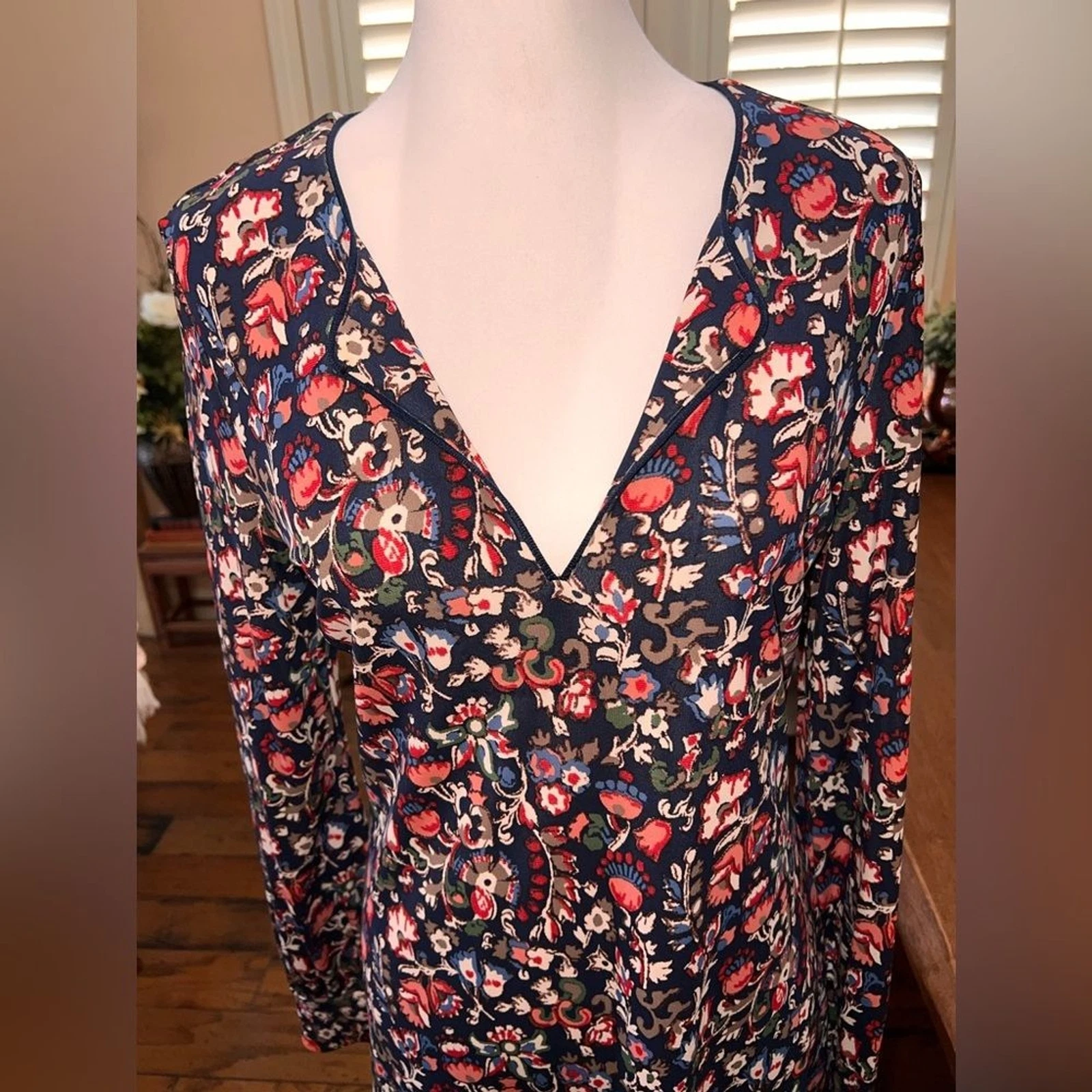 Abito Tory Burch maglia jersey floreale maniche lunghe taglia L abbigliamento da lavoro classico formale