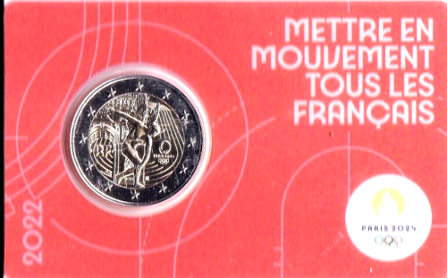 Frankreich - 2 € - 2022 - Olympische Spiele 2024 in Paris - Diskus - in Coincard - Bild 1 von 1