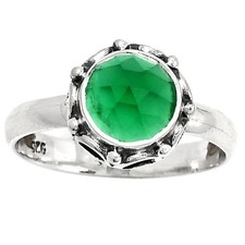 Faceted Natural Green Onyx 925 Sterling Silver Ring s.8.5 Jewelry R-1198