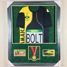2016 Rio Olympics Usain Bolt Signed Jersey Framed Gold Medal JSA