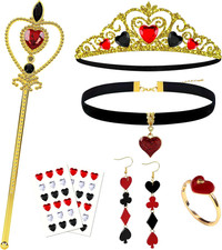 7Pcs Halloween Queen of Hearts Costumes Accessories for Women Crown Headband Sce