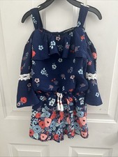 My Michelle Girl&rsquo;s Romper Navy Blue Floral Cold Shoulder Size Small  Y