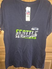 NWT NFL Seattle Seahawks NFL Team Apparel Irradescent Bling V-Neck Tee Wmn XL