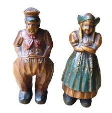 ANTIQUE SYROCO Carvings Dutch Man & Woman Figurines