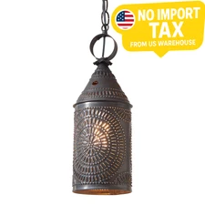 15-Inch Electrified Hanging Lantern in Kettle Black Punched Tin Chisel