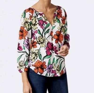 Roller Rabbit Womens Top Size Medium Lucy Jorales Iris Floral Print