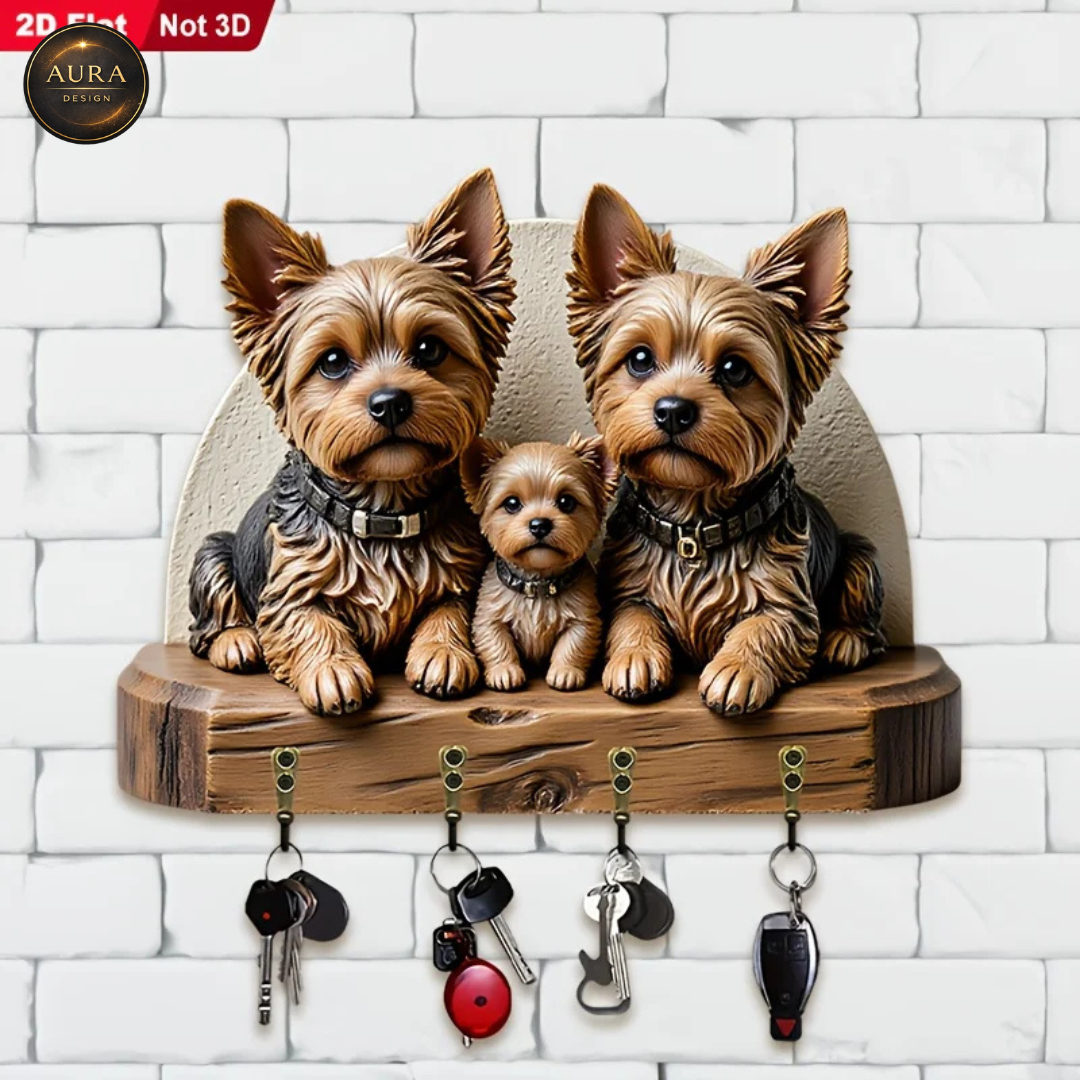 30cm Wall Keychain - Yorkshire Terrier Organizer 2D 4 Hooks Entrance