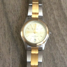 Oleg Cassini Women's Watch Round Gold Date Dial on a Two Tone Band New Vintage!