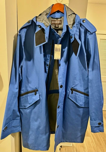 Michael Kors Men's Royal Blue Hooded Long Jacket Coat, Solid, Size L, CR22C11XU2 - product listing photo