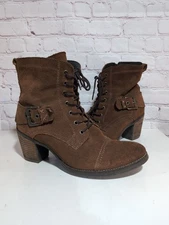 Taos Laka Boots Womens Brown Rugged Leather Suede Zip Lace Up Cap Toe Sz 10.5/41