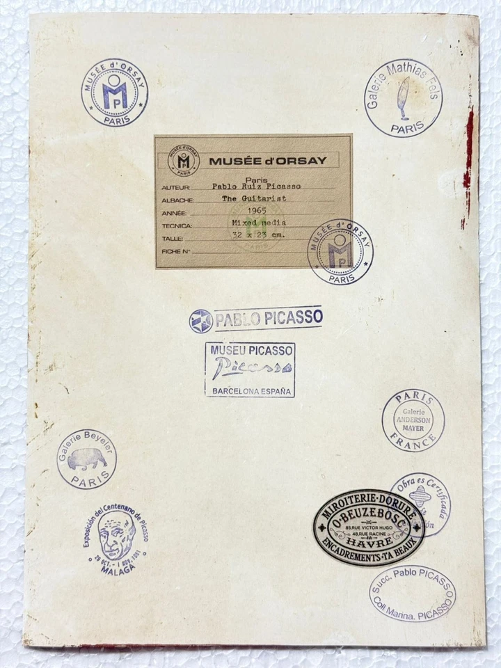 Pablo Picasso (Hecho a Mano) Dibujo sobre Papel Antiguo Firmado y Precintado tamaño 32x23,5 Foto 3 de 3