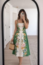 Sz XXS Farm Rio Sweet Bloom Dreamscape Linen-Blend Midi-Dress