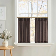 Pinch Pleated Linen Cafe Curtains Tiers 36 Inches Long for Kitchen Over Sink,...